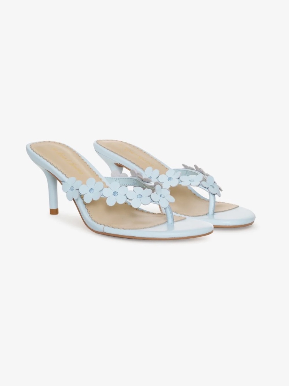 For Love & Lemons Gia Floral Kitten Heel Sandals | Blue | US 7.5 / EU 38| NWT